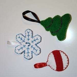 Hand-stitched Monogrammed Christmas flat felt ornaments - Set of 3